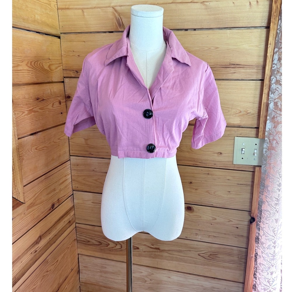 Vintage Linen Organic Cotton Crop Top Women Large Mauve‎ Pink Artisan Maiwa